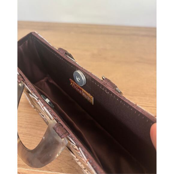 Shira Leah Woven Shell & Resin Handbag Brown Satin Lined Purse w Lucite Handle - Picture 2 of 6